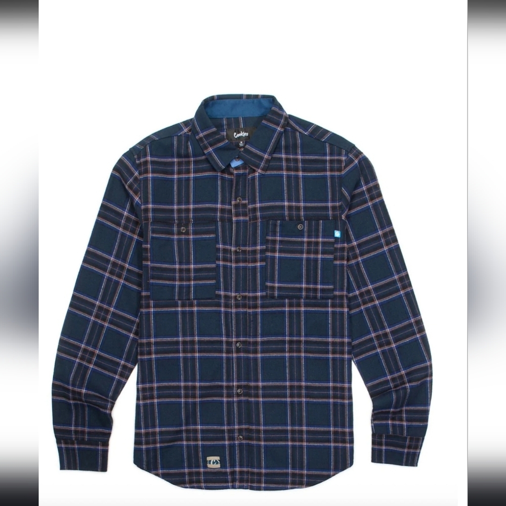 Cookies Triumph Heavy Cotton Blue Flannel Long Sleeve Button Shirt  Men's XL EUC